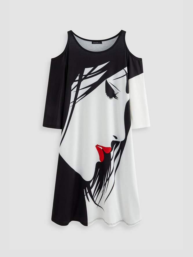 Round Neck Abstract Casual Midi Dress