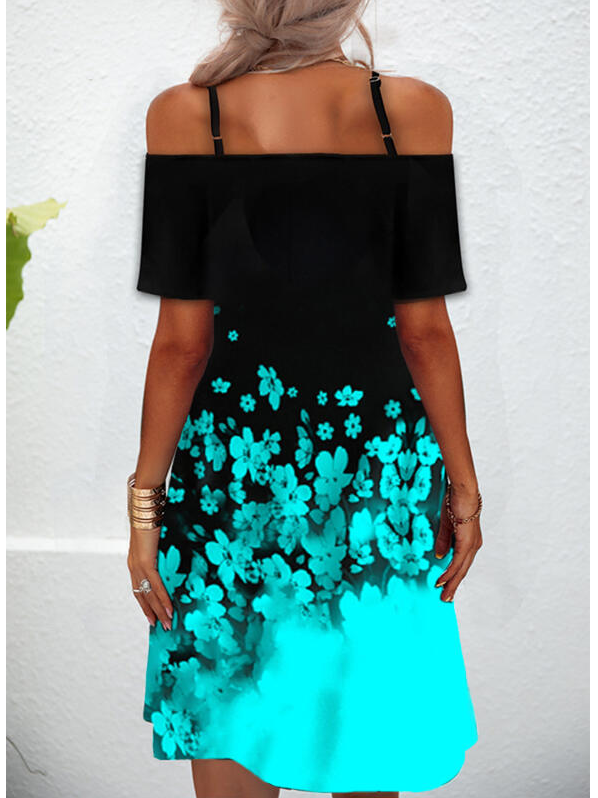 V Neck floral off shoulder Vacation Midi Dress