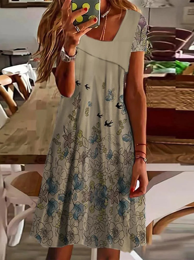 Loose Floral Vintage Asymmetrical Dress