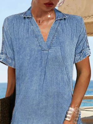 Plain Shirt Collar Casual Dress