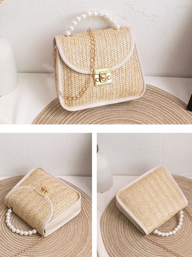 Casual Straw Pearl Beaded Messenger Bag Clutch Vacation Women