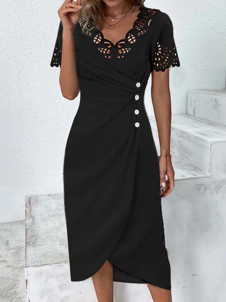 Plain Laser Cut High Elasticity Little Black Dress