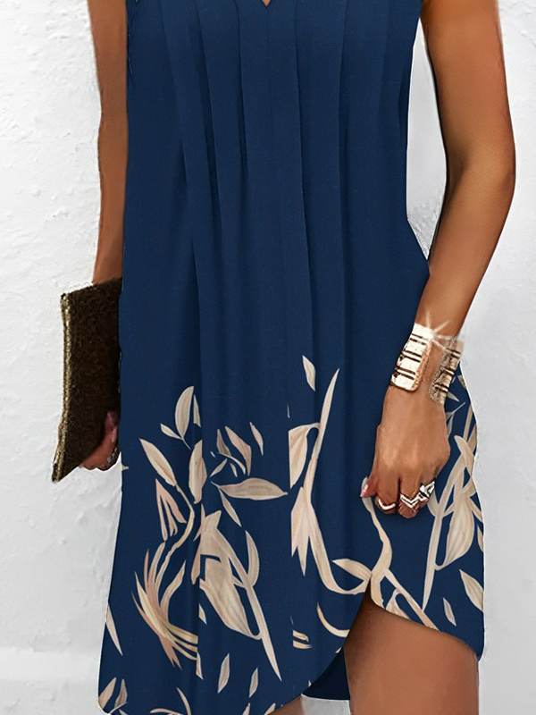 Notched Floral Casual Loose Dress