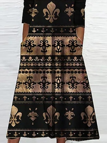 Ethnic Loose Crew Neck Casual Dress