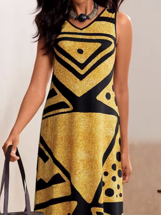 Crew Neck Geometric Casual Loose Summer Dress