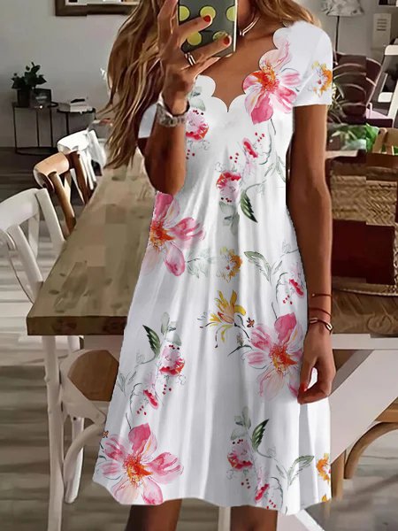 Women's A Line Dress Midi Dress Half Sleeve Floral Ruched Print Spring Summer V Neck Casual Modern