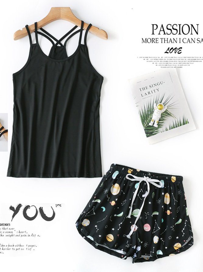 Breathable Loose Comfortable Floral Camisole Pajama Set