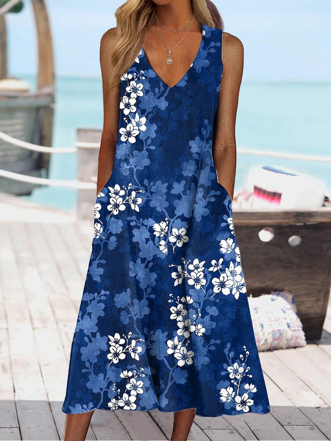 Vacation V neck Regular Fit Floral Dress
