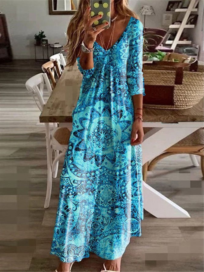 V Neck Ethnic Vacation Dress