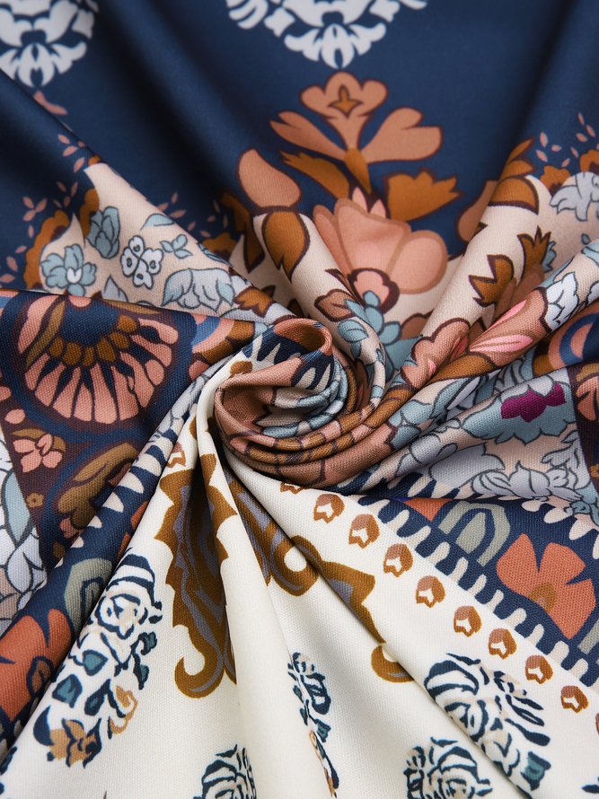 V Neck Tribal Printed?Casual Midi Dress