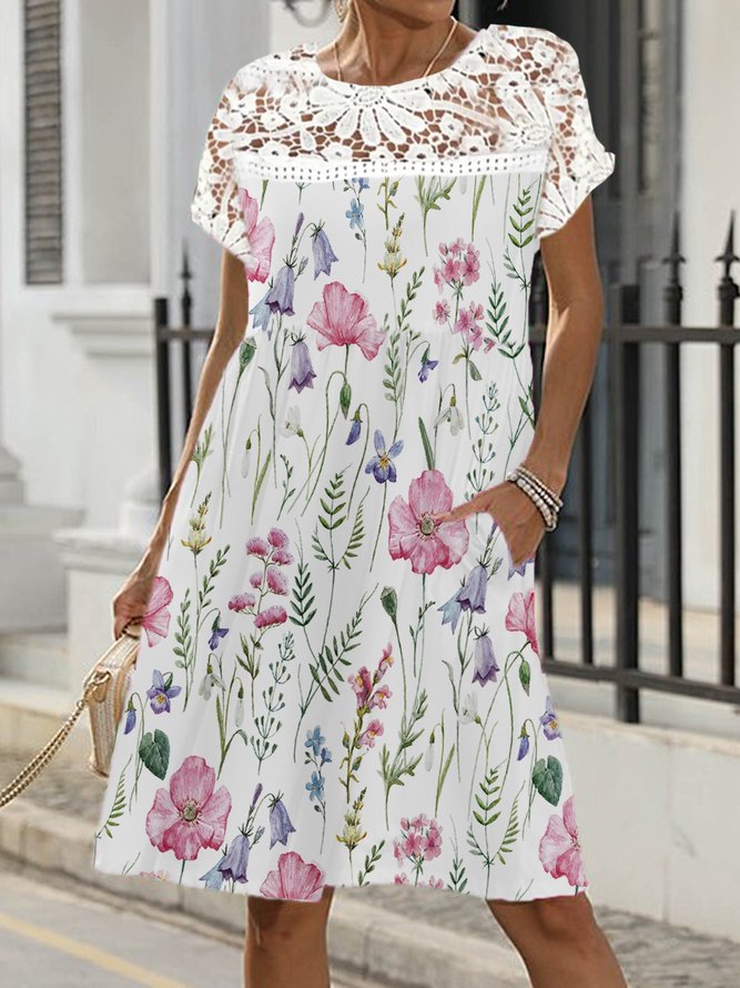 Floral Boho Crew Neck Dress