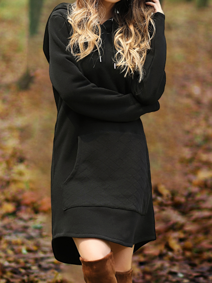 Solid Long Sleeve Hoodie Casual Knitting Dress