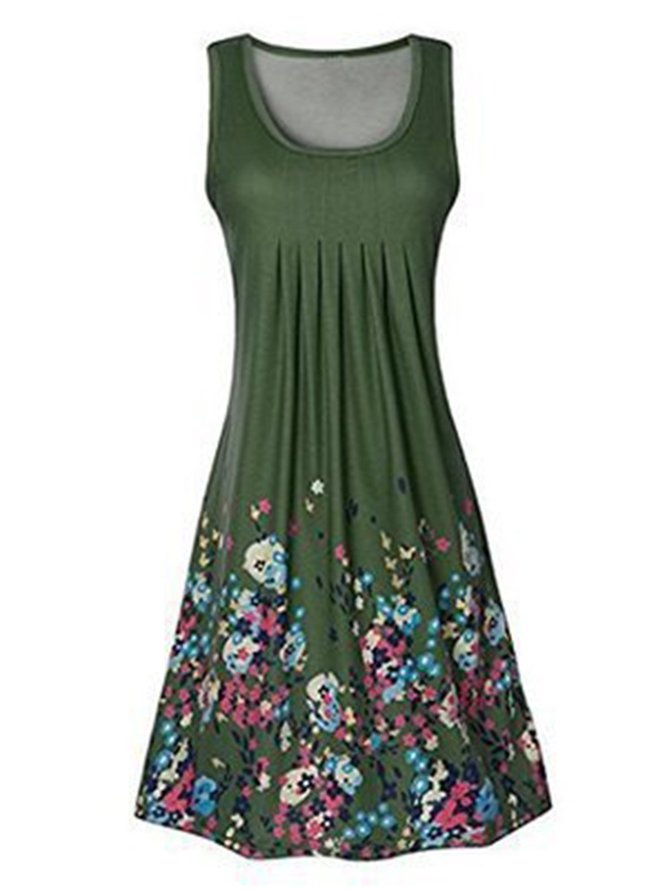 A-line Women Daytime Sleeveless Cotton-blend Painted Floral Floral Dress