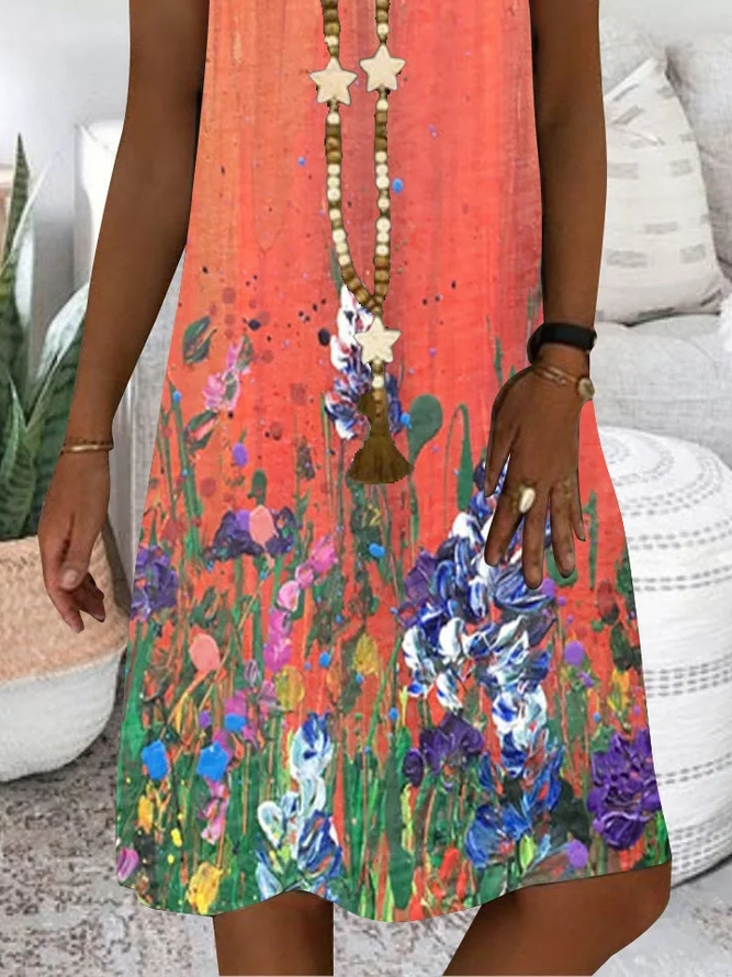 Loose Casual V Neck Floral Dress