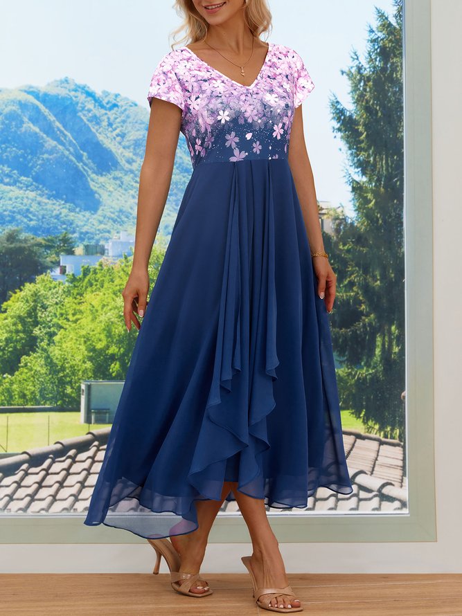 Elegant V Neck Floral Dress