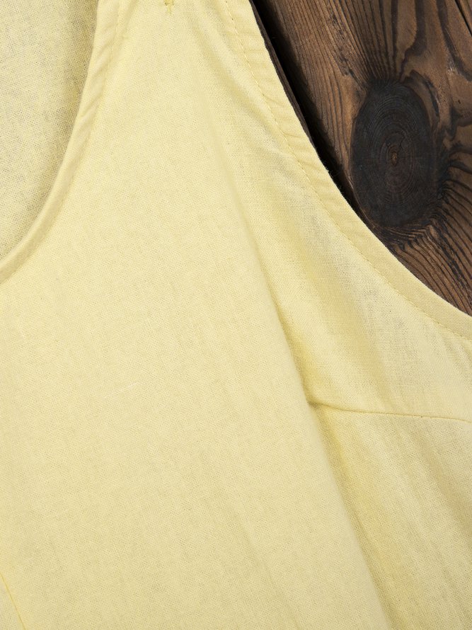 Round Neck Sleeveless Buttoned Plain Causal Mini Dresses