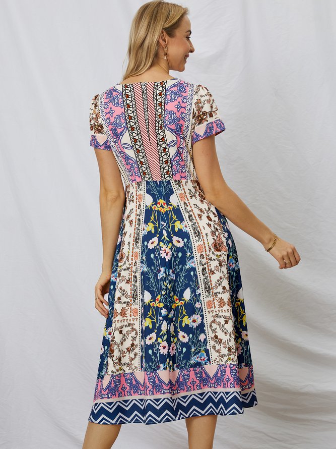 Round Neck Boho Vacation Midi Dresses
