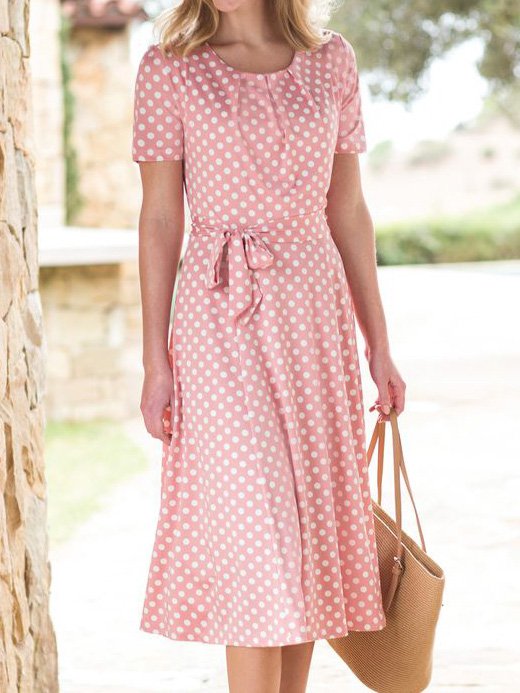 Polka Dots Short Sleeve Knit Prom Dress