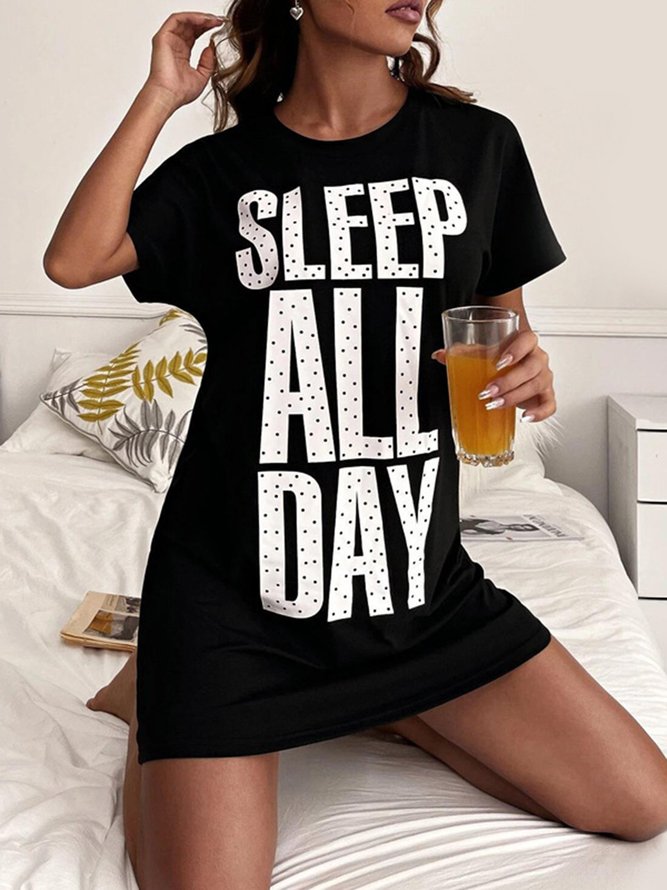 Casual Printing Text Letters Nightdress