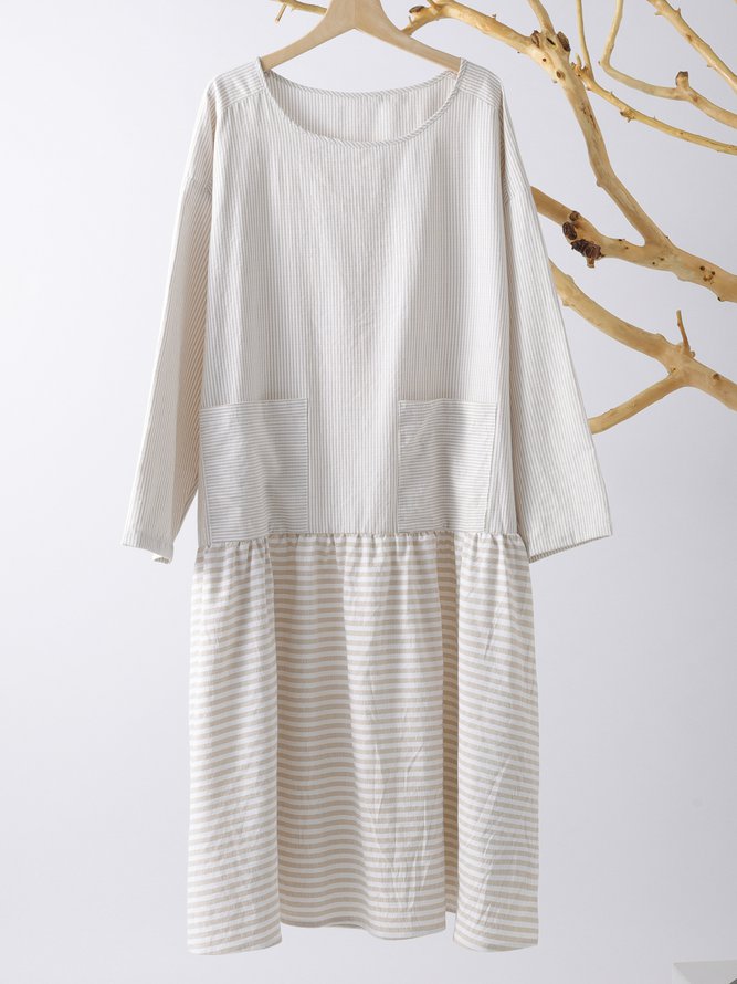 Crew Neck Women Fall Dress Daily Casual Cotton Dress