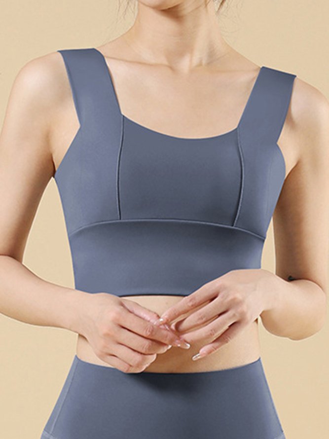 Wide Shoulder Straps Push Up Neck Long Hem Sports Bra