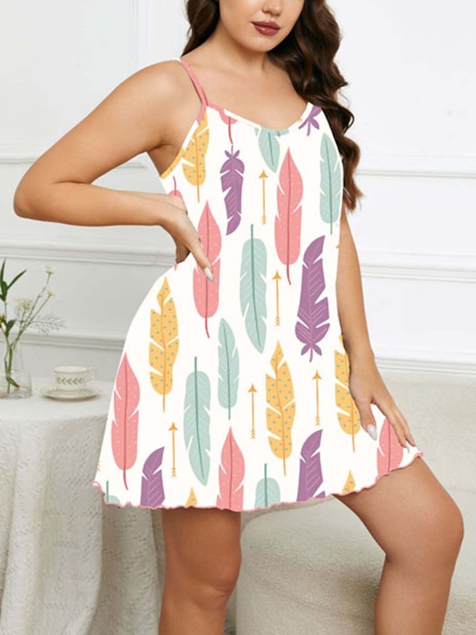 Casual Printed Sling Plus Size Nightdress
