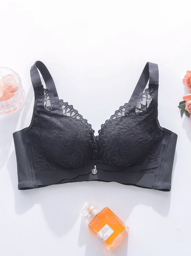 Underwireless Lace Floral Bra Plus Size Full Coverage Adjustable Massage Bra