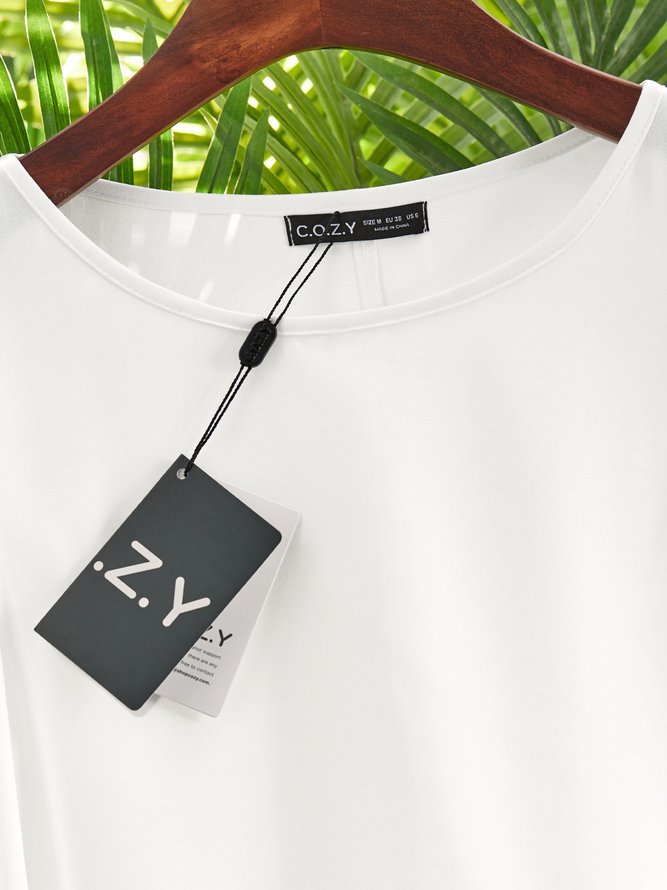 White Cotton Round Neck Patchwork Casual Weaving Dress