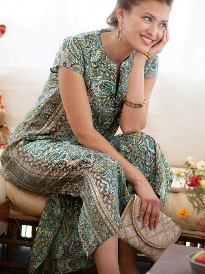 Green Boho Chic Caftan Oversized 'Leyla' Dress