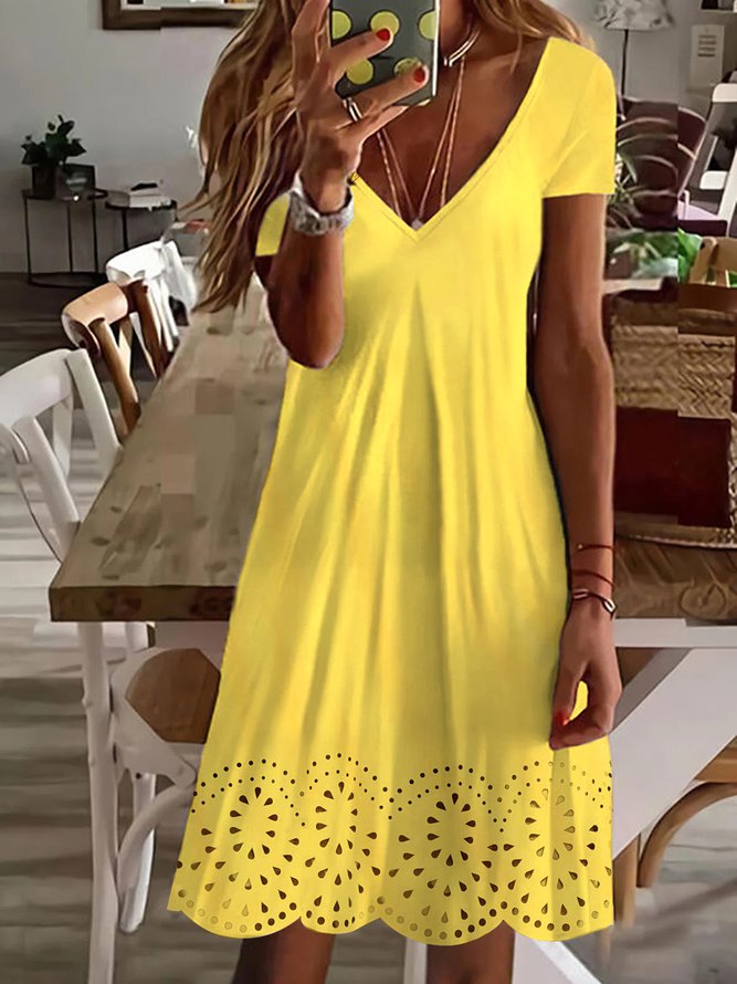 V Neck Plain Summer Casual Mini Prom Dress
