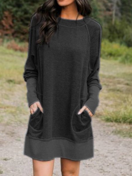 Cotton-Blend Long Sleeve Casual Knitting Dress