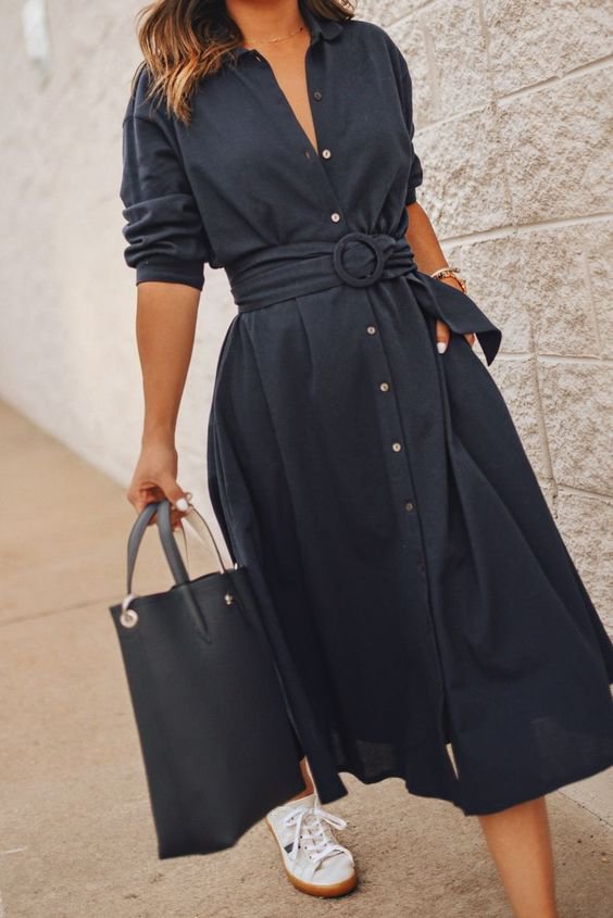 Casual Plain Shirt Dress