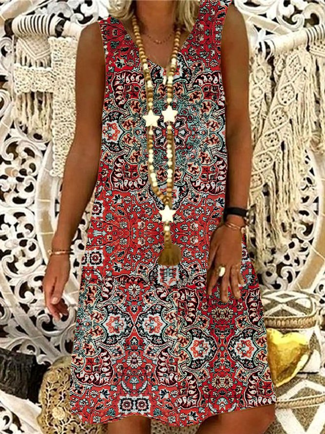 woman vacation Boho Crew Neck Dress