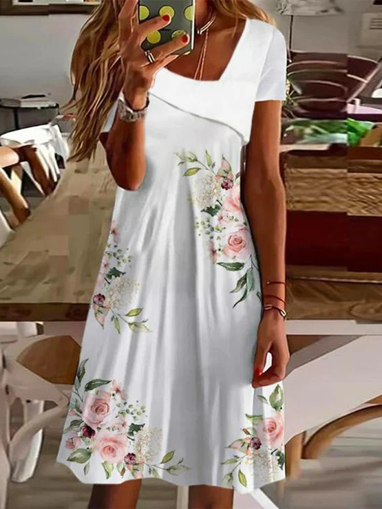 Floral Loose Asymmetrical Casual Dress