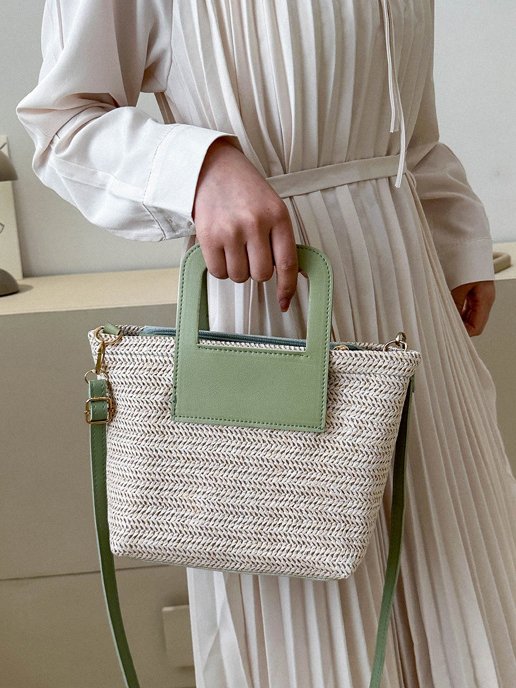 Casual Leather Straw Stitching Clutch Urban Vacation Women's Messenger Bag