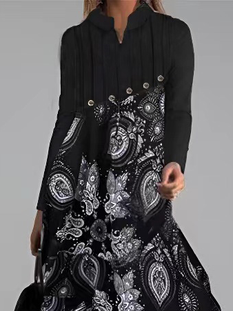 Casual V Neck Regular Fit Paisley Dress
