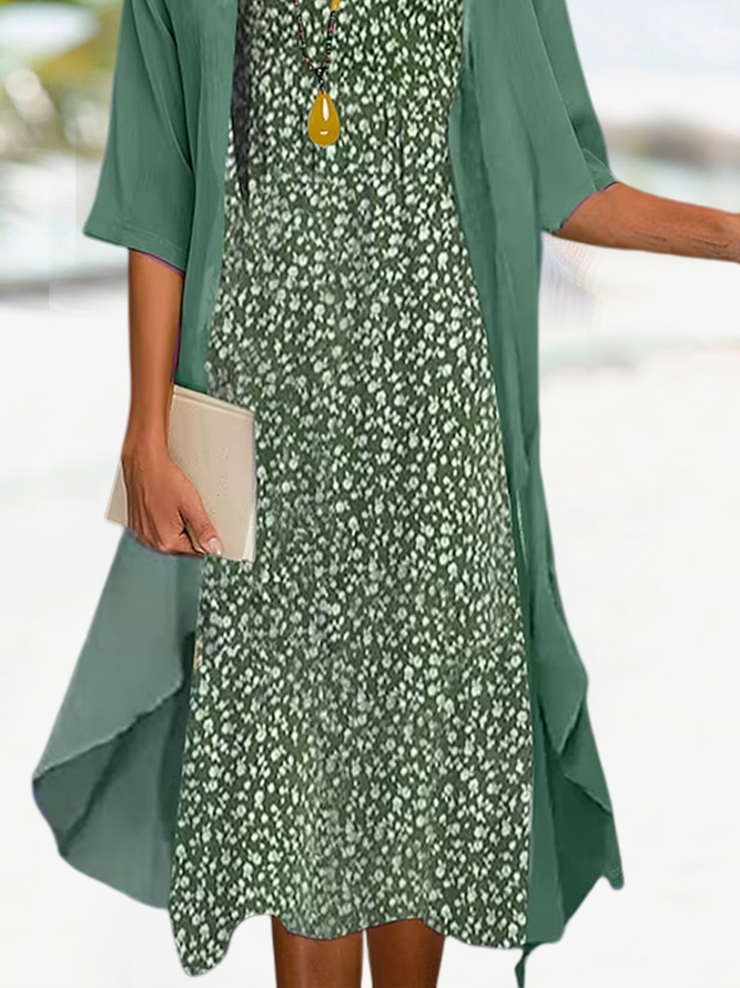 Vacation Loose Crew Neck Floral Two-Piece Set