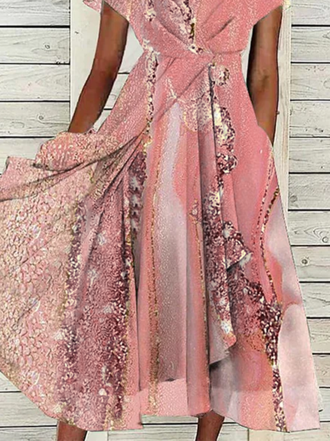 Casual V Neck Regular Fit Ombre Dress