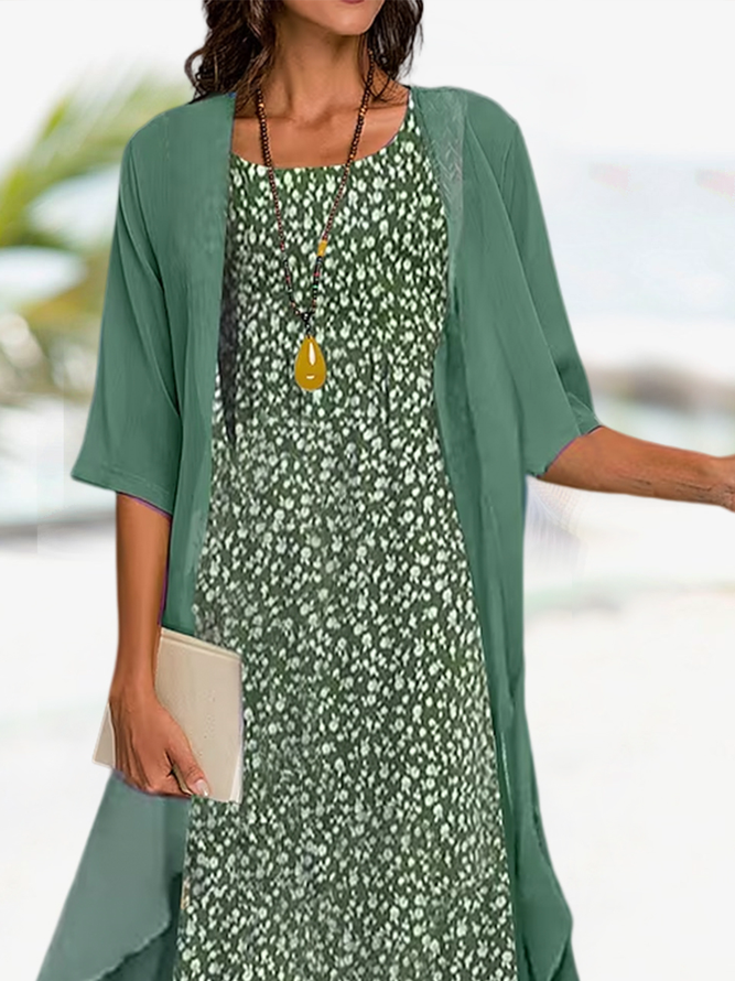 Vacation Loose Crew Neck Floral Two-Piece Set