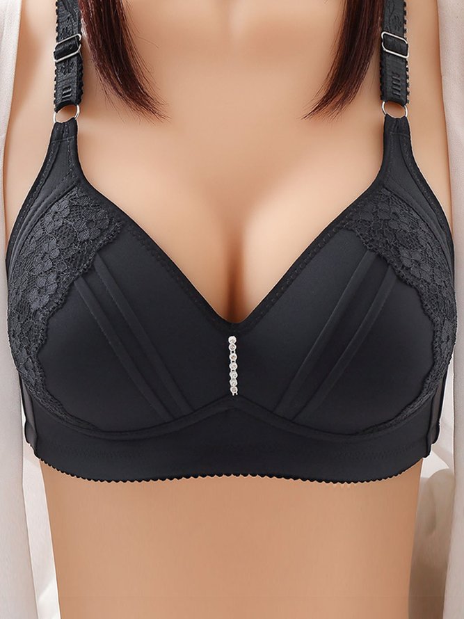 Rhinestone Lace Comfortable Push Up Wireless Bra Plus Size