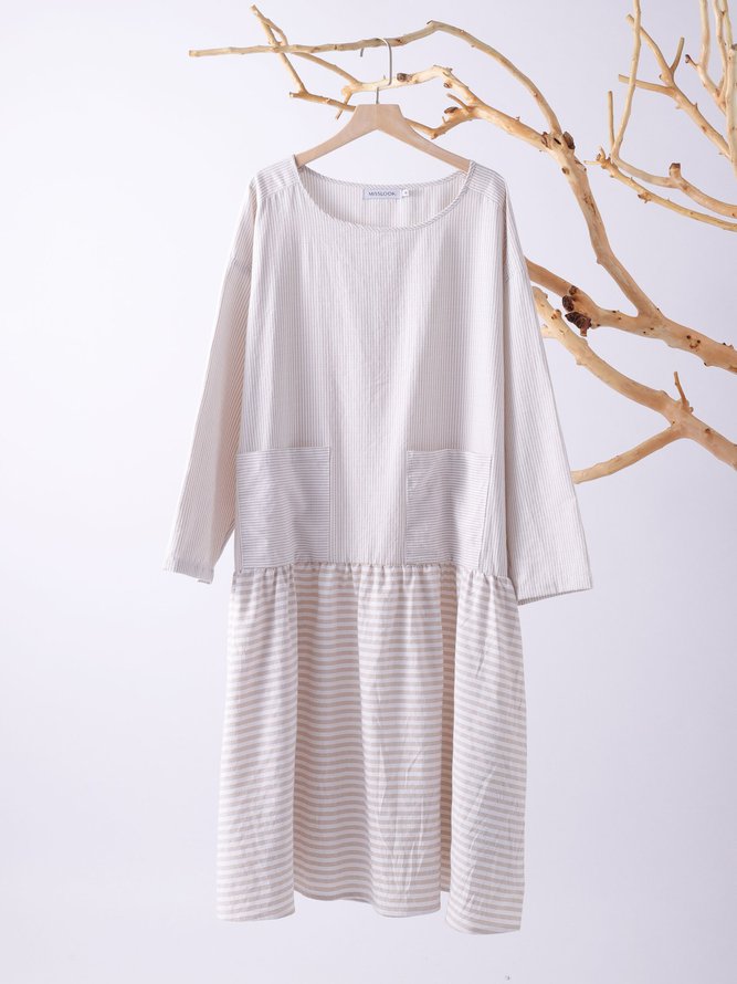 Crew Neck Women Fall Dress Daily Casual Cotton Dress