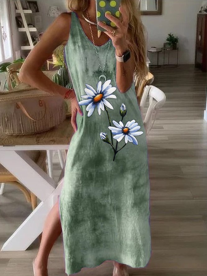 Daisy Ombre/Tie-Dye Short Sleeve V Neck Casual Dresses