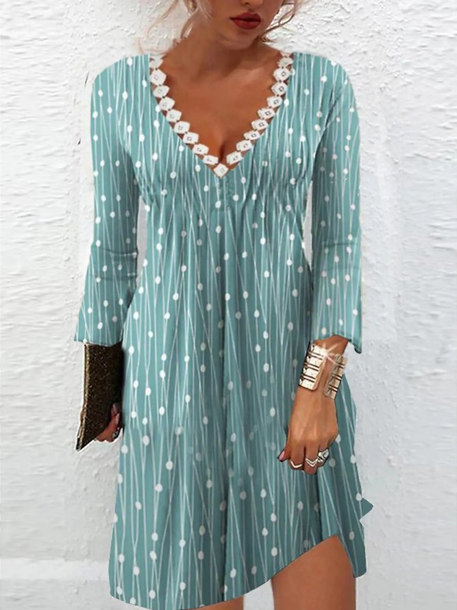 V Neck Regular Fit Polka Dots Dress