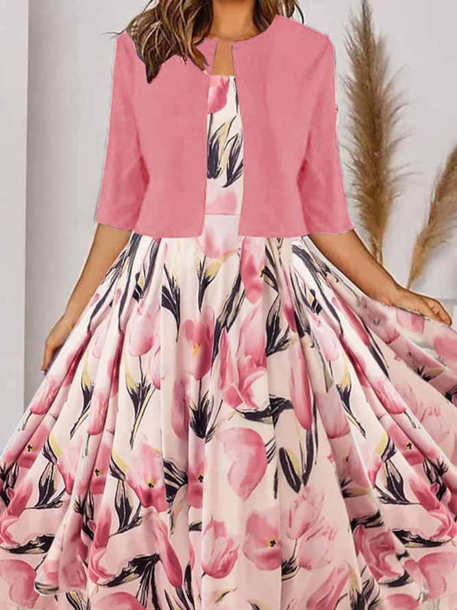 Loose Square Neck Elegant Floral Two-Piece Set