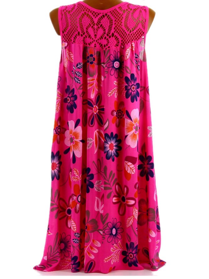 Summer Floral Casual Holiday Crew Neck Sleeveless Paneled Printed Dress