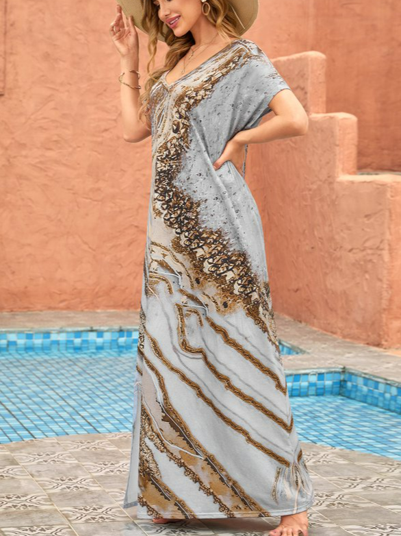 V Neck Ombre Vacation Maxi Dress