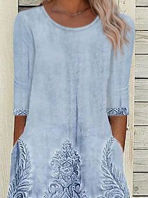Round Neck Ethnic Casual Midi Dress