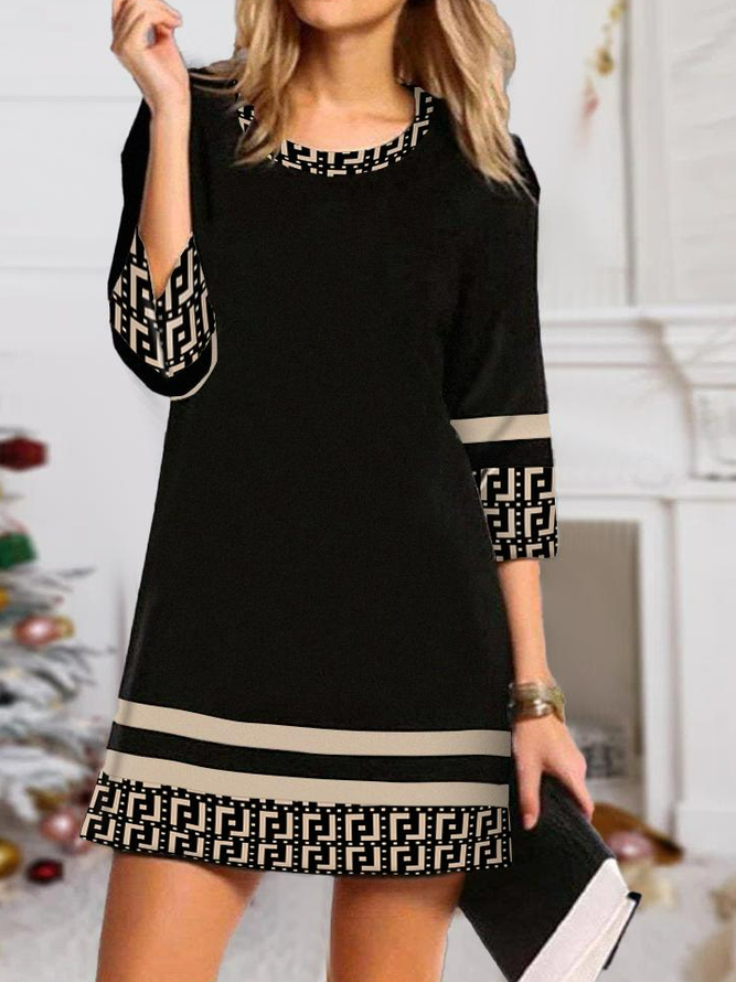 Casual Crew Neck Geometric Loose Dress