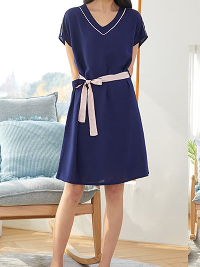 Breathable Comfortable Cotton Fabric Loose V Neck Lounge Dress
