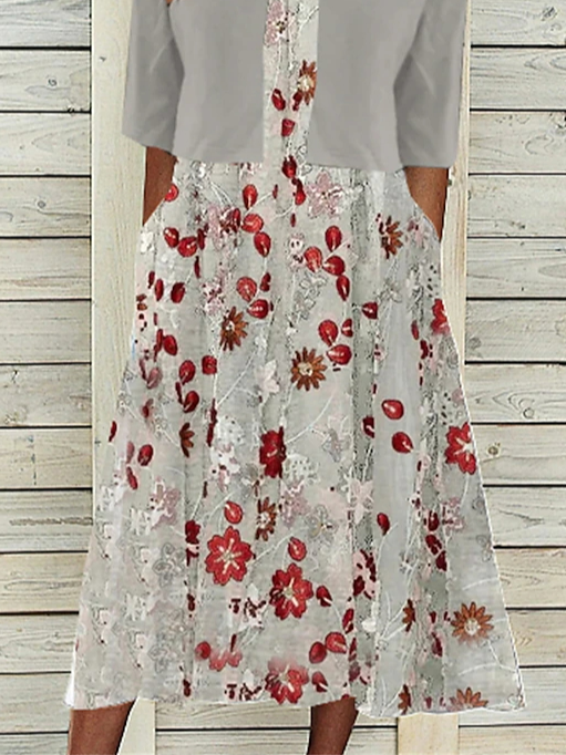 V Neck Casual Floral Loose Two-Piece Set